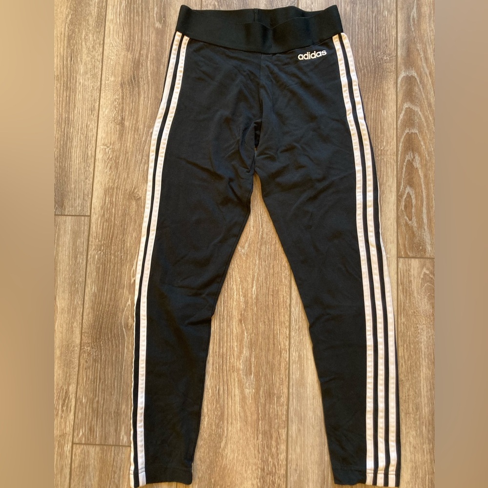 Adidas Kids Black Leggings with White Stripes